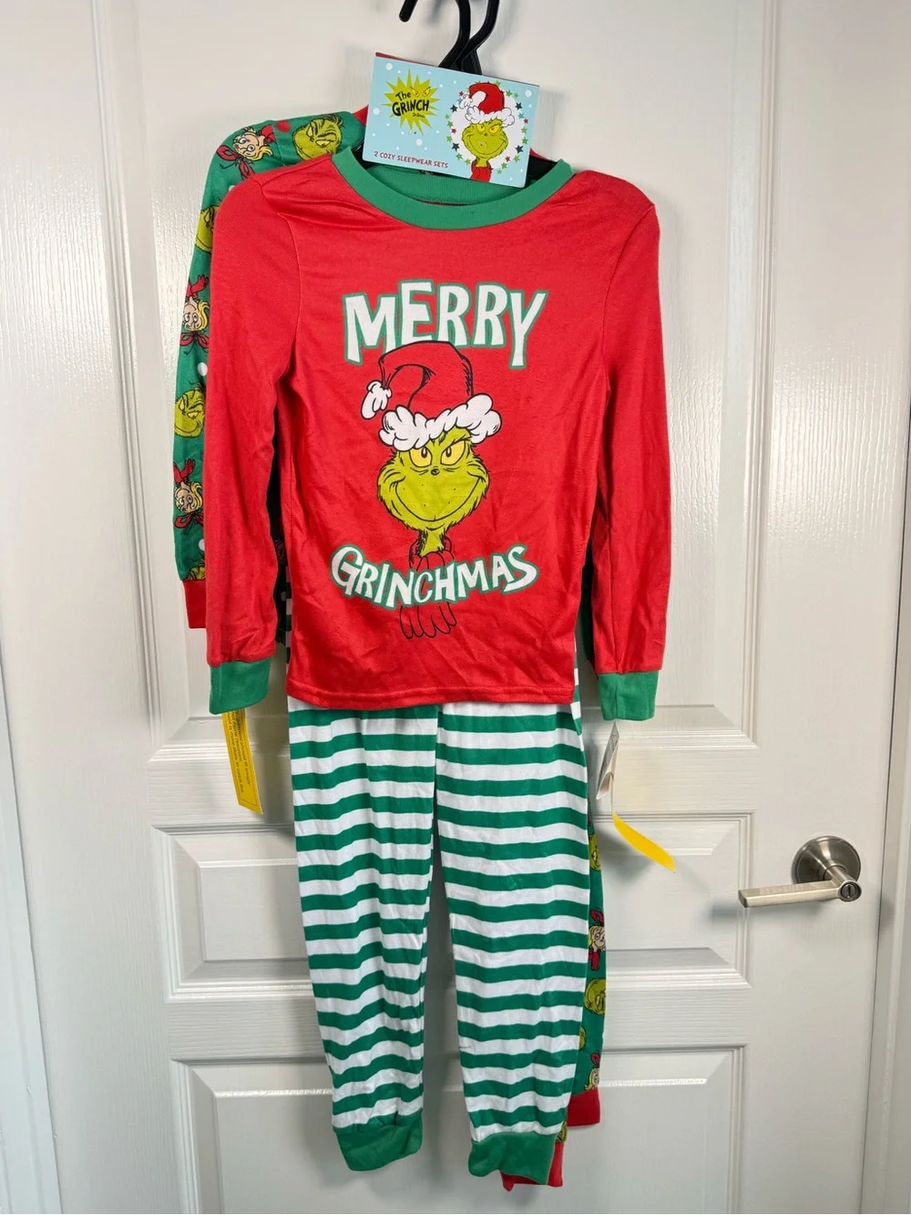 NWT 2 sets of Merry Grinchmas Kids' Red and Green Holiday Pajama Set size 8.